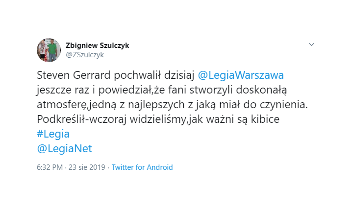 Gerrard na temat kibicowskiej atmosfery przy Łazienkowskiej. WOW